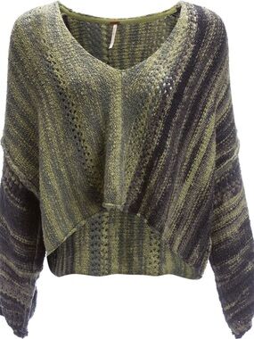 Free people Knit V-Neck Sweater in Olive and Charcoal